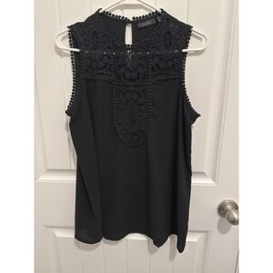 Halogen Women's Black Blouse‎ With Beautiful Lace Size M